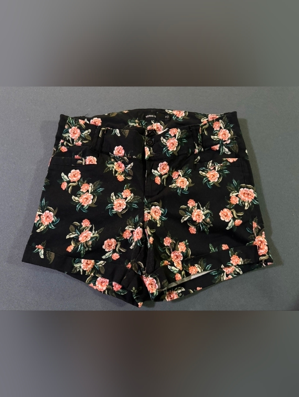 torrid Black Floral Denim Shorts with Coral Roses